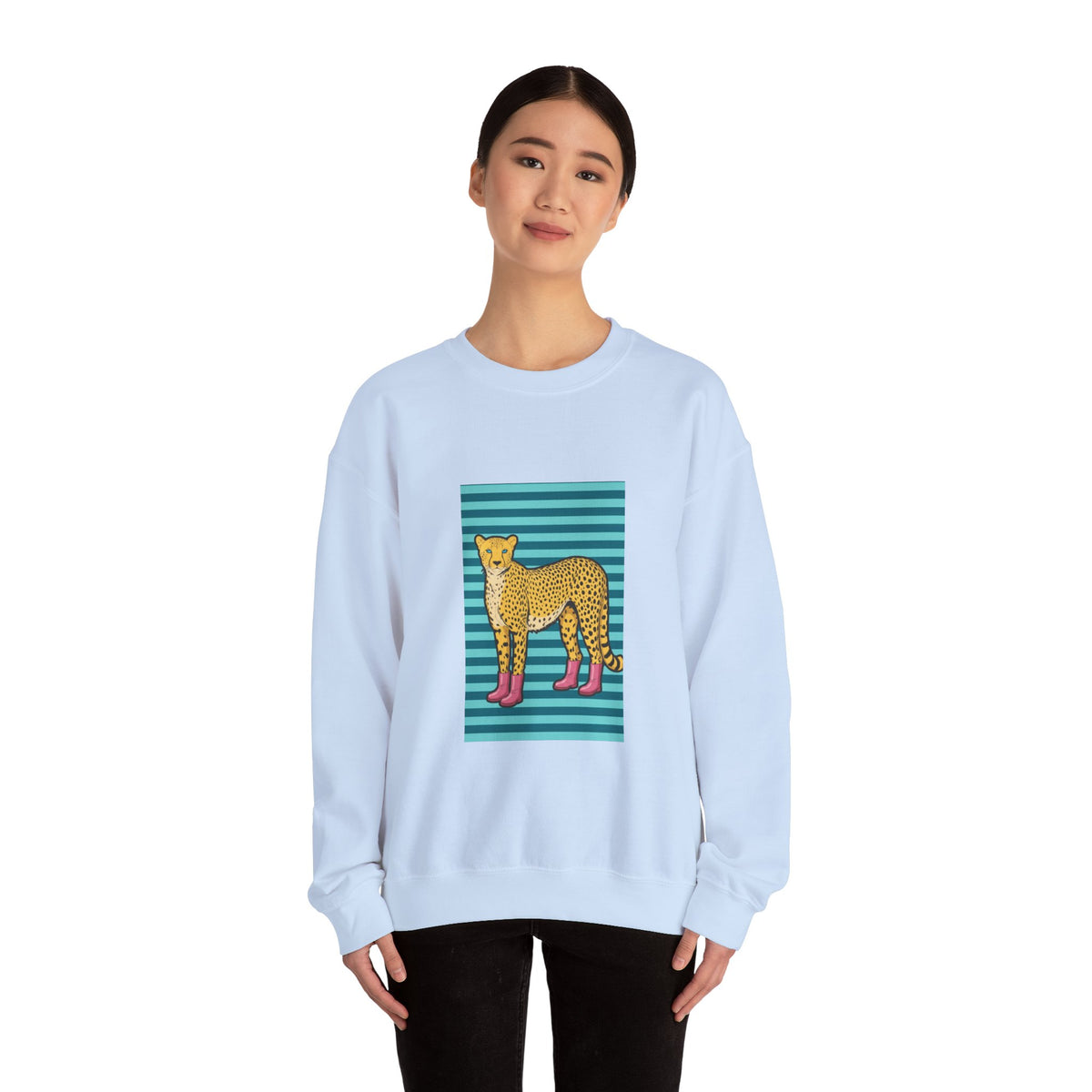 Cheetah in pink boots Unisex Heavy Blend™ Crewneck Sweatshirt