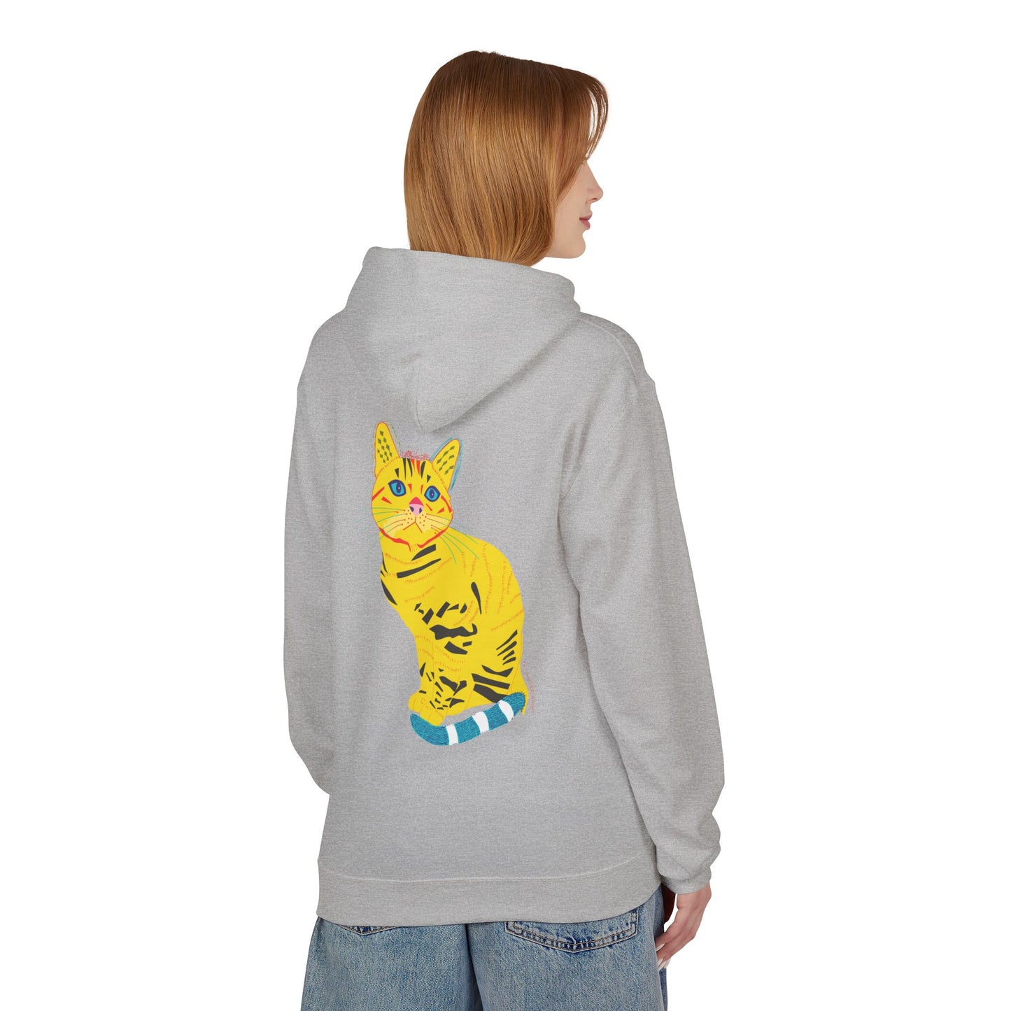 Yellow  Cat Hoodie — Vibrant  Cat Graphic Pullover