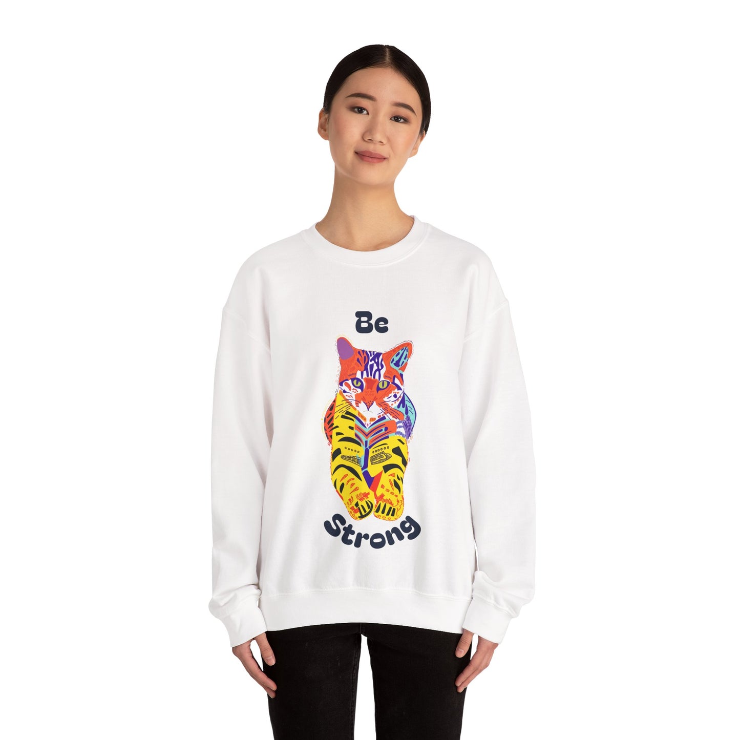 Tiger Cat Be Strong Unisex Heavy Blend™ Crewneck Sweatshirt