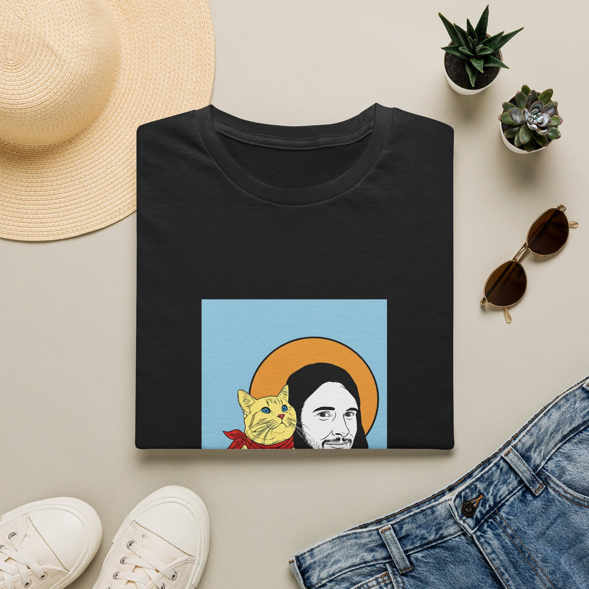 Jesus and his Cat Unisex Softstyle T-Shirt