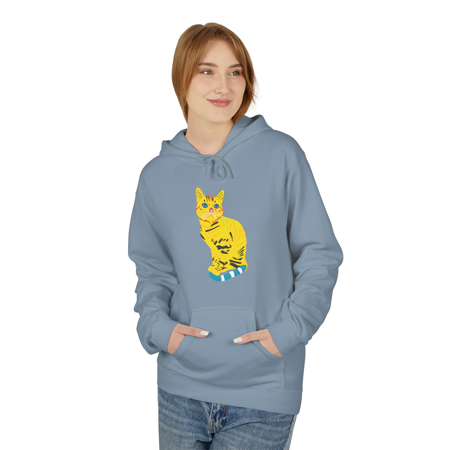 Yellow  Cat Hoodie — Vibrant  Cat Graphic Pullover