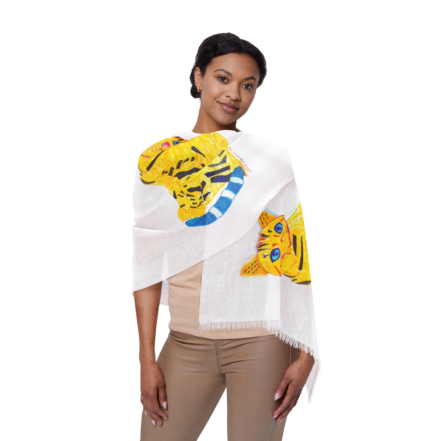 Yellow Cat Print Light Scarf, Fun Fashion Accessory, Perfect Gift for Cat Lovers, Summer Wear, Unique Cat Scarf