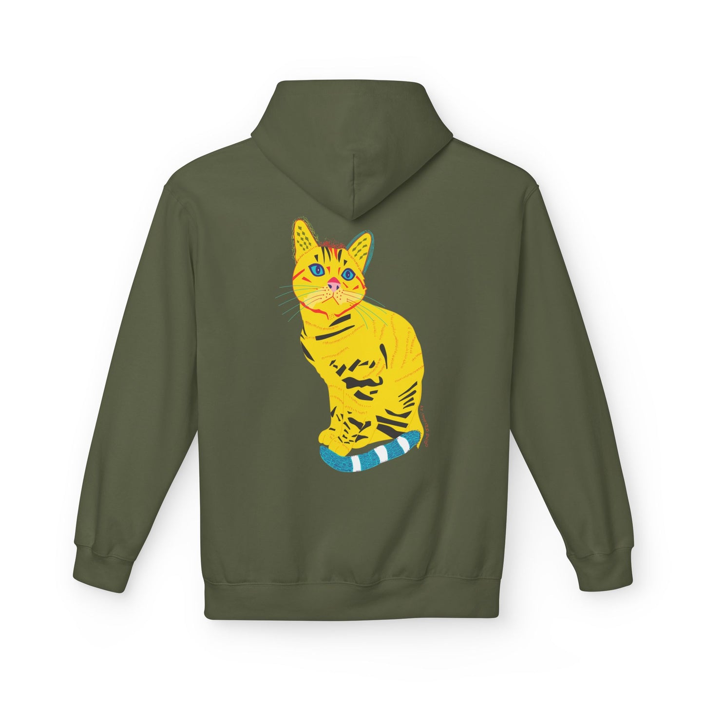 Yellow  Cat Hoodie — Vibrant  Cat Graphic Pullover