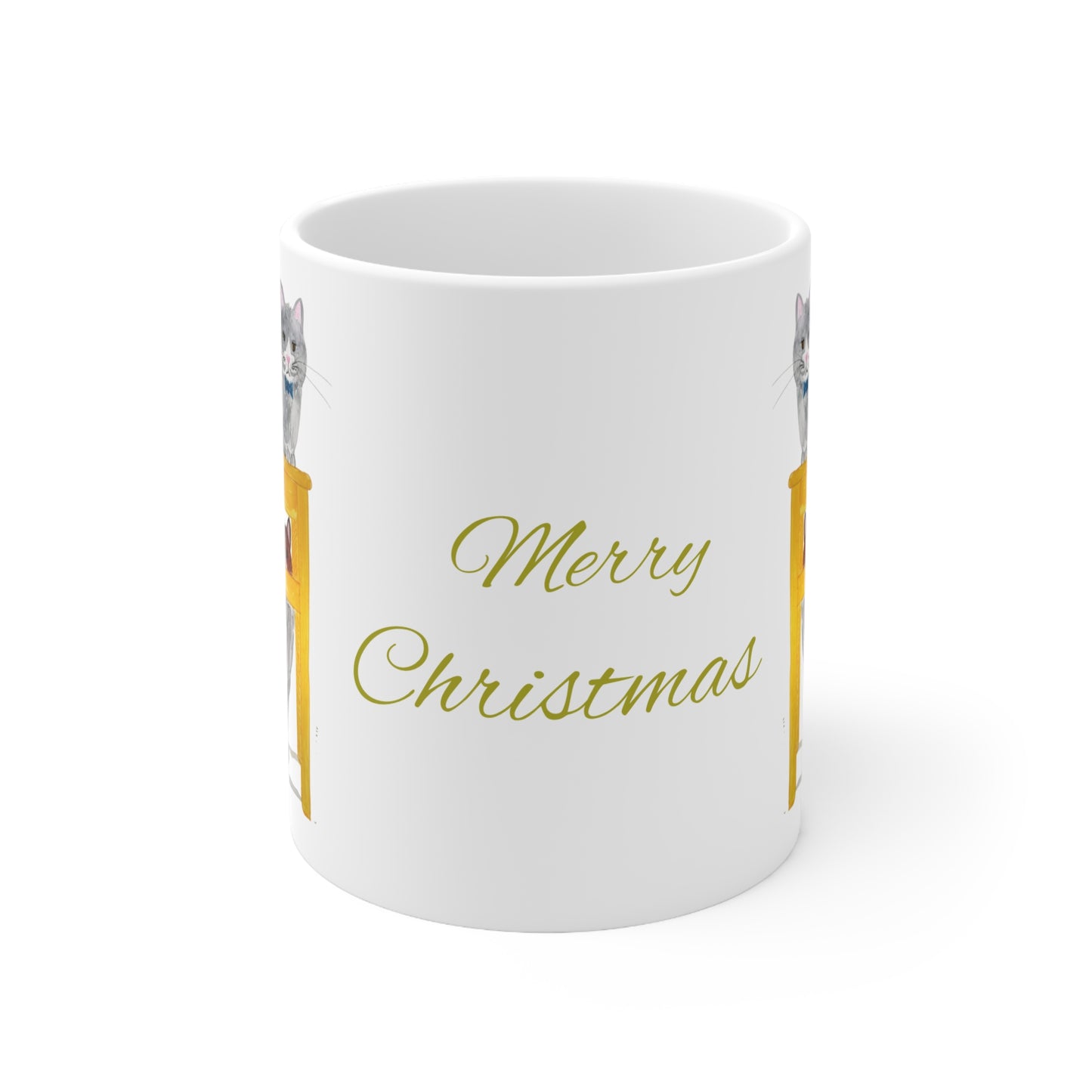 Merry Christmas Cat Mug – Holiday Ceramic Coffee Cup (11oz & 15oz)