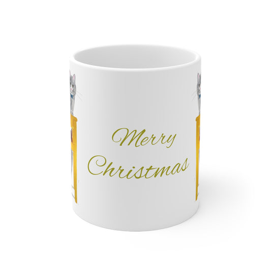 Merry Christmas Cat Mug – Holiday Ceramic Coffee Cup (11oz & 15oz)