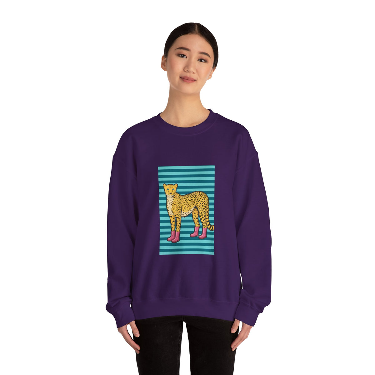 Cheetah in pink boots Unisex Heavy Blend™ Crewneck Sweatshirt