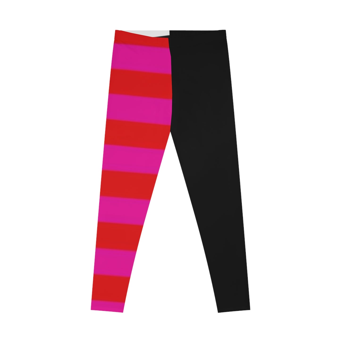 Bold Stripe Colorblock Leggings — Black, Red & Pink Patterned Activewear