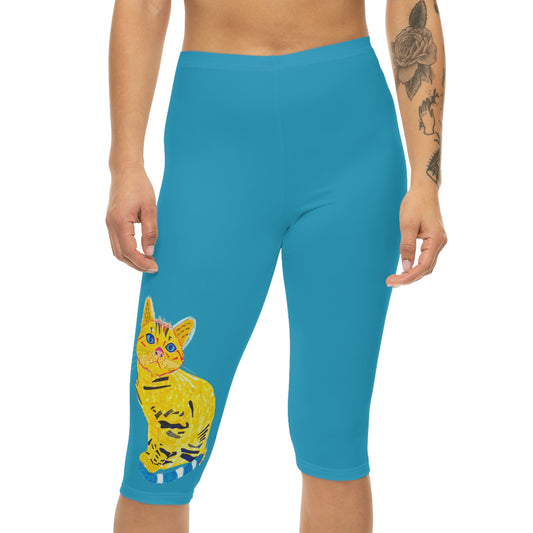 Colorful Cat Capri Leggings for Women, Fun Activewear, Pet Lover Gift, Comfortable Everyday Leggings, Casual Summer Outfit, Unique Fashion