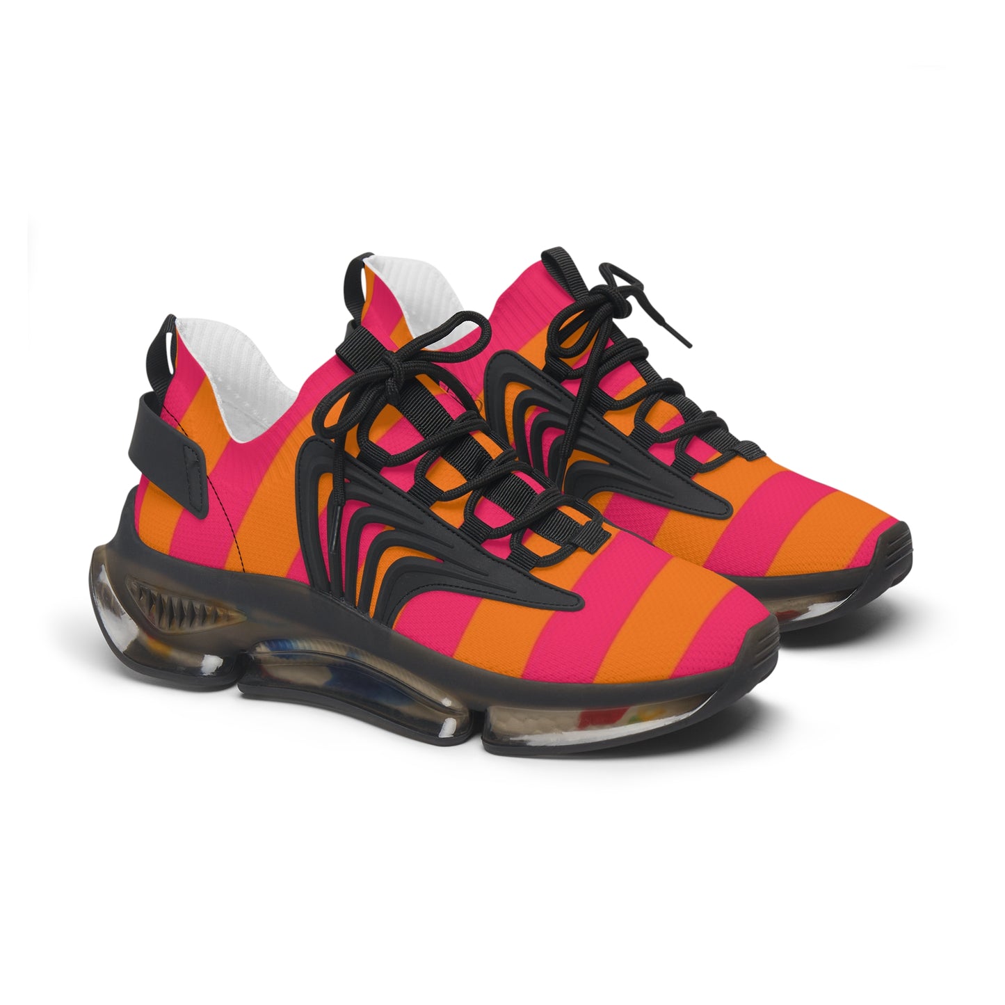 Women's Mesh Sneakers — Bright Pink & Orange Striped Athletic Shoes