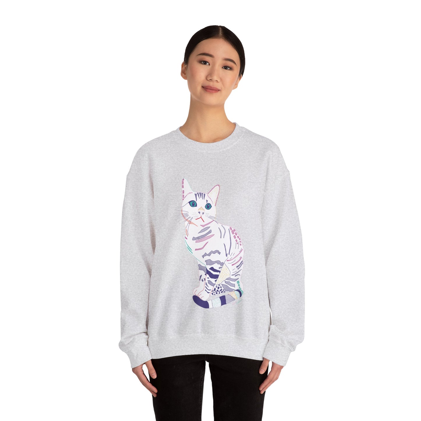 Cat Lover Sweatshirt, Cozy Cat  white Design, Cute Gift for Cat Owners, Unisex Crewneck, Pet Lover Apparel, Perfect for Everyday Comfort