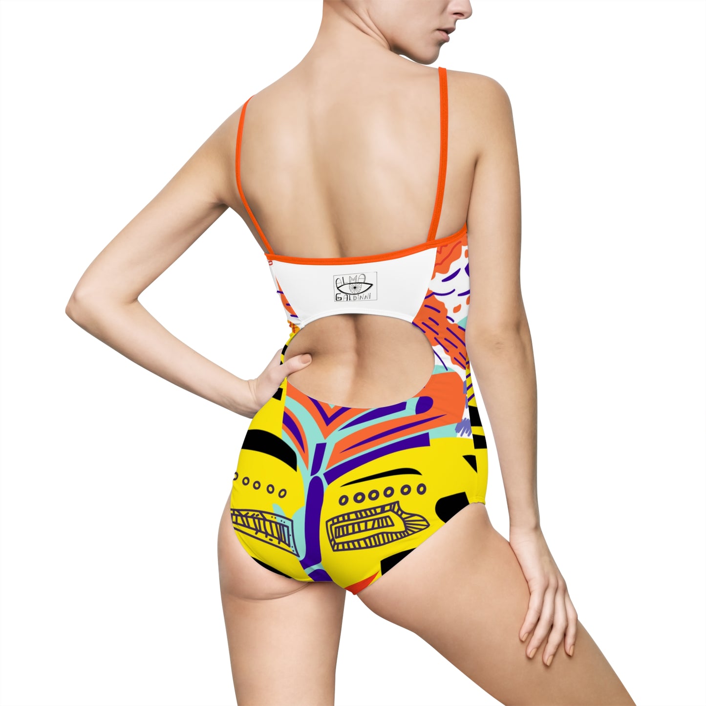 Cat Face Retro Print One-Piece Swimsuit — Bold Colorful Graphic Swimwear
