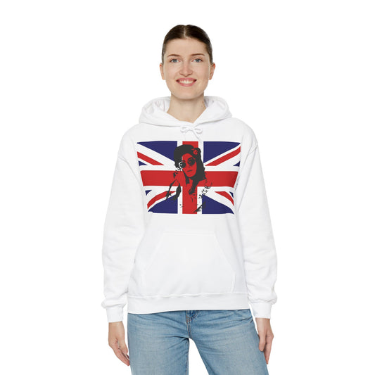 Amy Winehouse Union Jack Retro Hoodie | Vintage British Sweatshirt, Cozy Gift for Music Lovers, Perfect for Festivals and Casual Wear