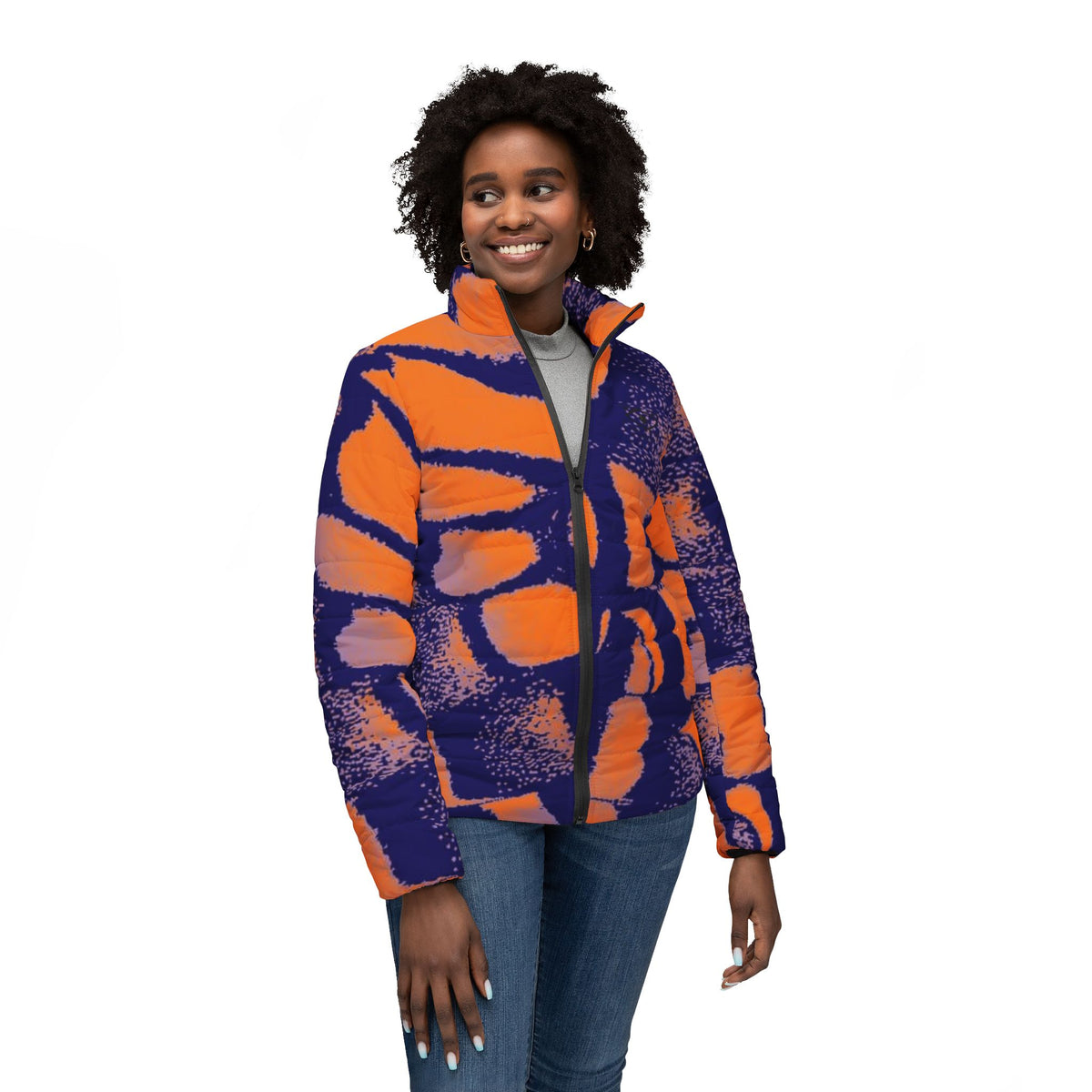 Blue Butterfly Women’s Puffer Jacket (AOP)