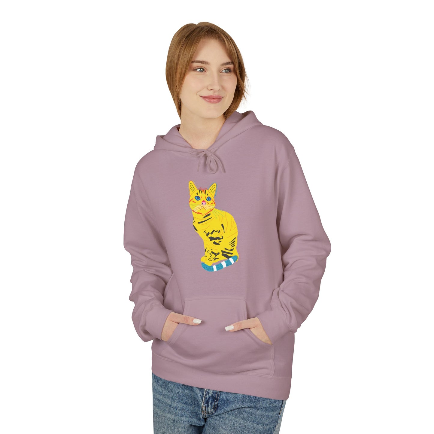 Yellow  Cat Hoodie — Vibrant  Cat Graphic Pullover