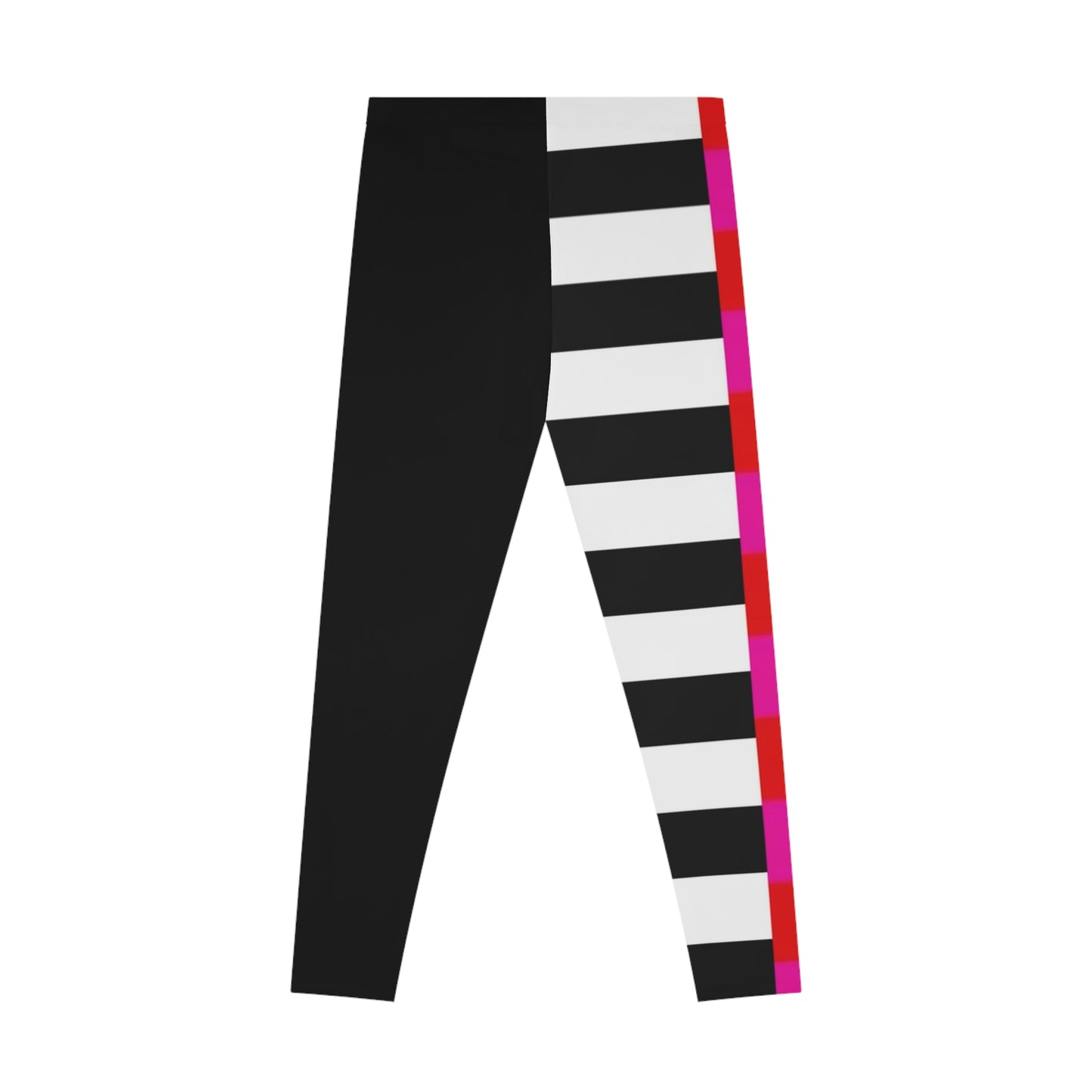 Bold Stripe Colorblock Leggings — Black, Red & Pink Patterned Activewear