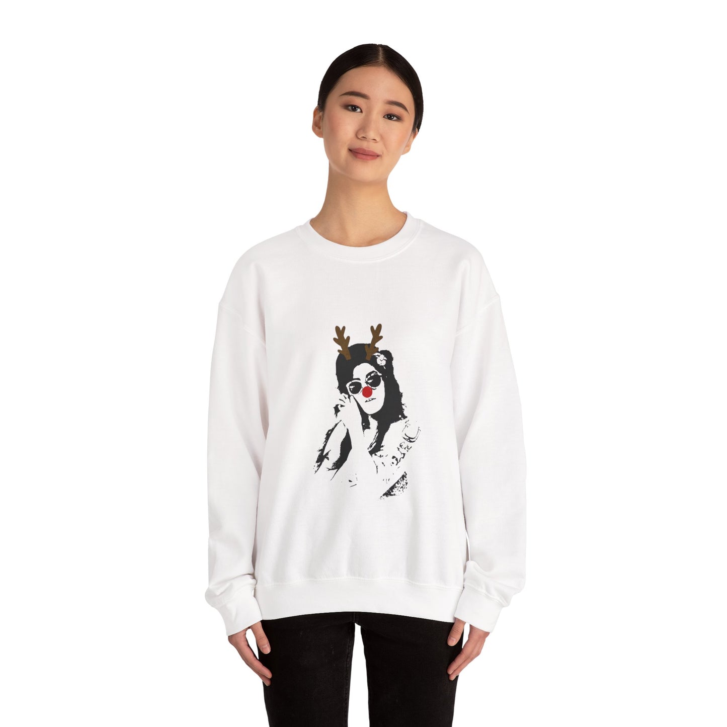 Festive Amy Reindeer Crewneck Sweatshirt - Holiday Sweatshirt, Christmas Gift, Cozy Sweater, Unisex Apparel, Winter Fashion