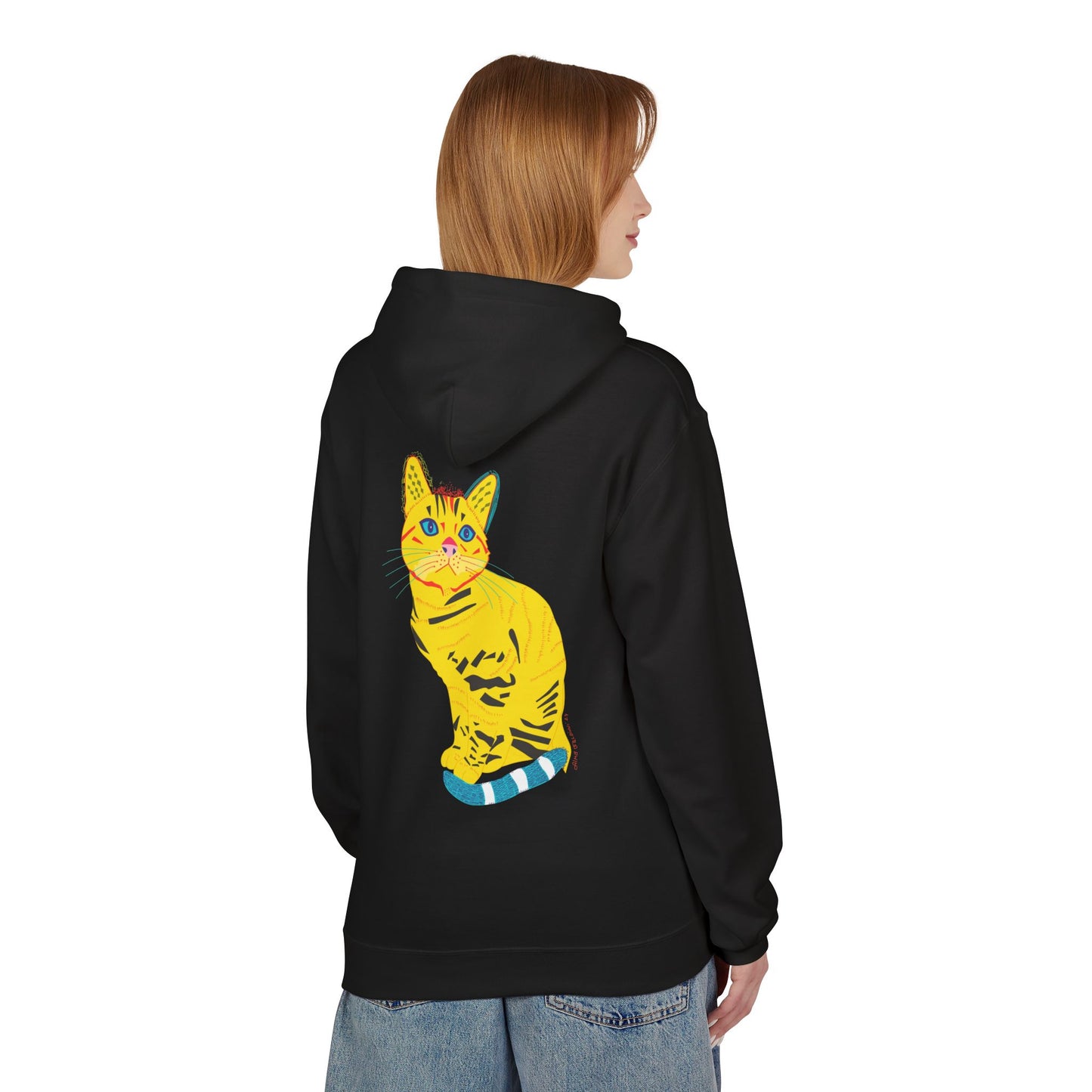 Yellow  Cat Hoodie — Vibrant  Cat Graphic Pullover