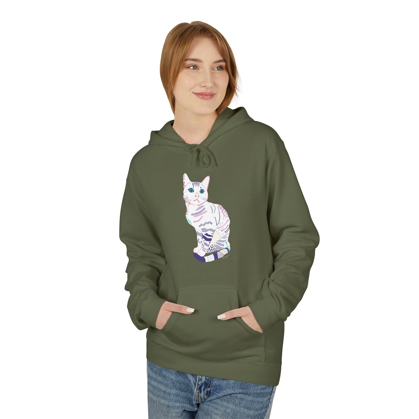 White Cat Hoodie – Pastel Striped Kitten Pullover