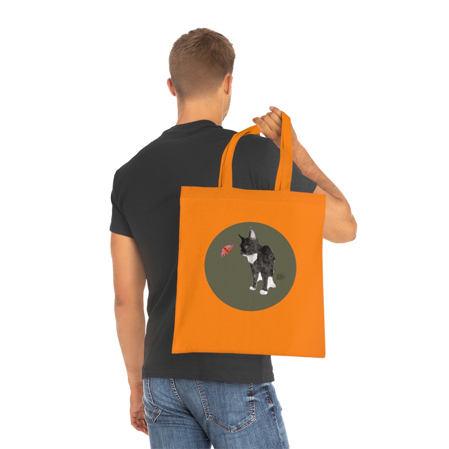 Cat and Butterfly Cotton Tote Bag, Eco-Friendly Shopping Tote, Cute Pet Lover Gift, Animal Lover Tote, Reusable Grocery Bag