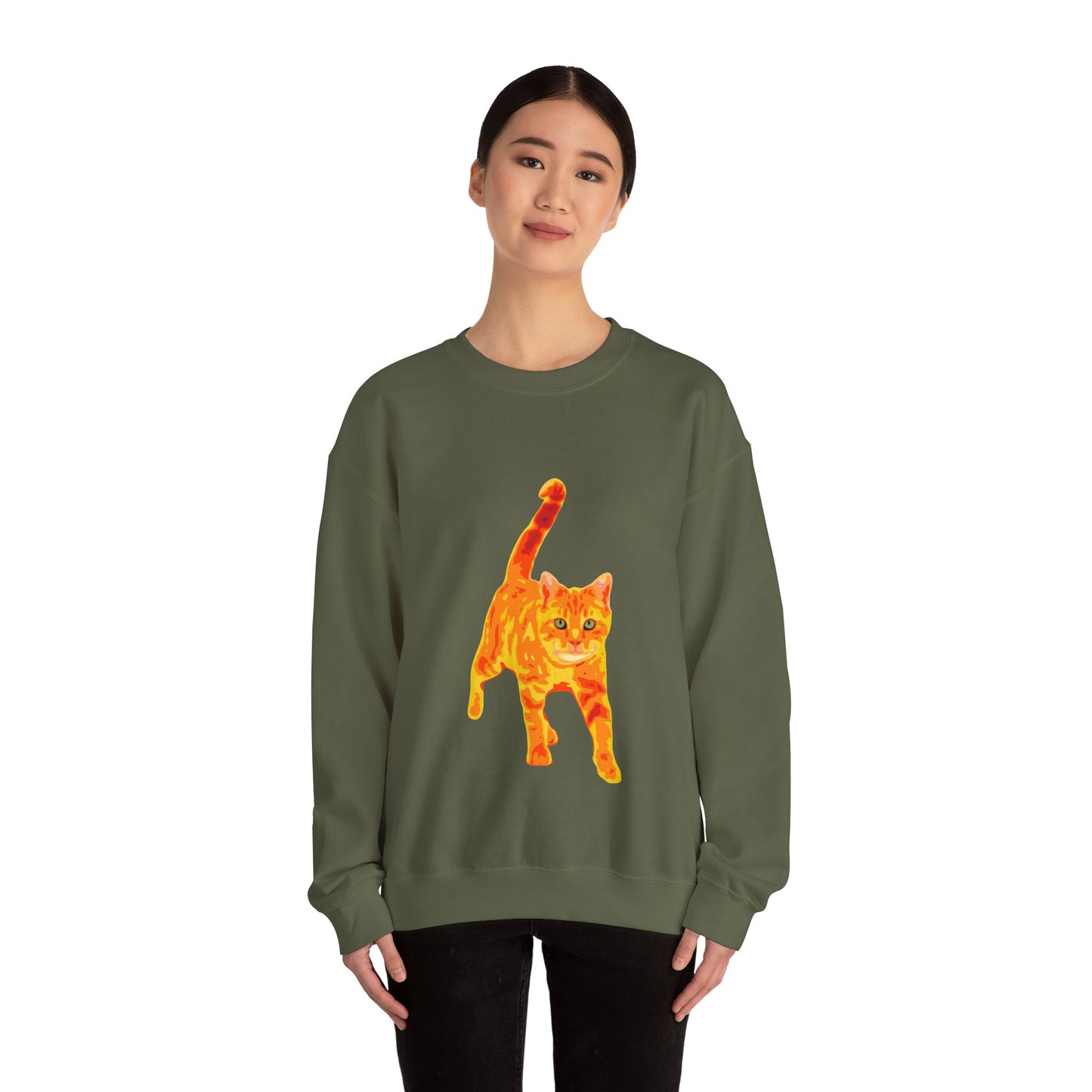 Cat Crewneck Sweatshirt — Orange Tabby Walking Graphic