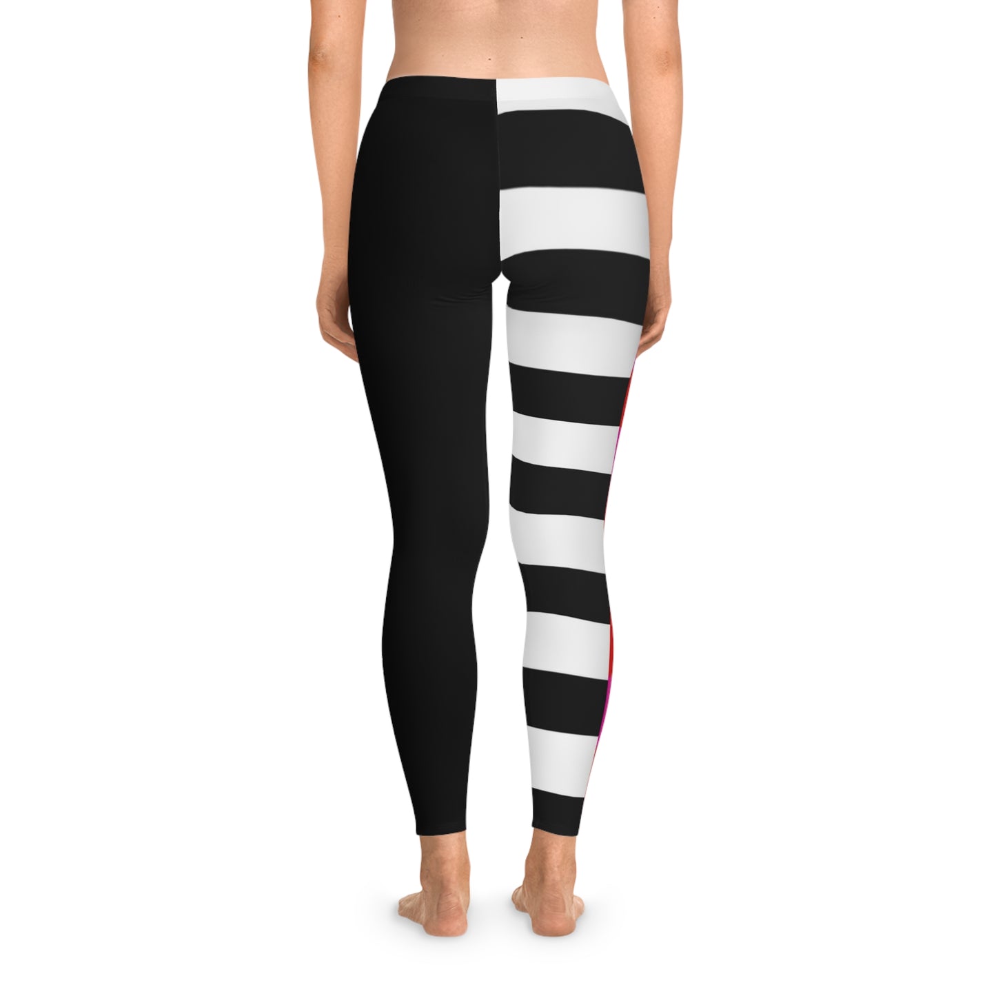 Bold Stripe Colorblock Leggings — Black, Red & Pink Patterned Activewear