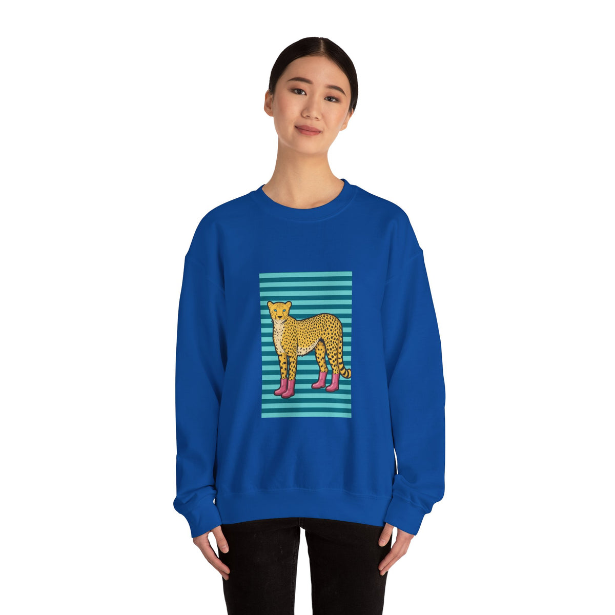 Cheetah in pink boots Unisex Heavy Blend™ Crewneck Sweatshirt