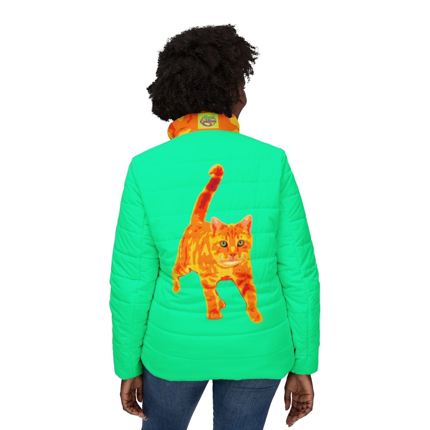 Bright Ginger Cat Women’s Puffer Jacket (AOP)