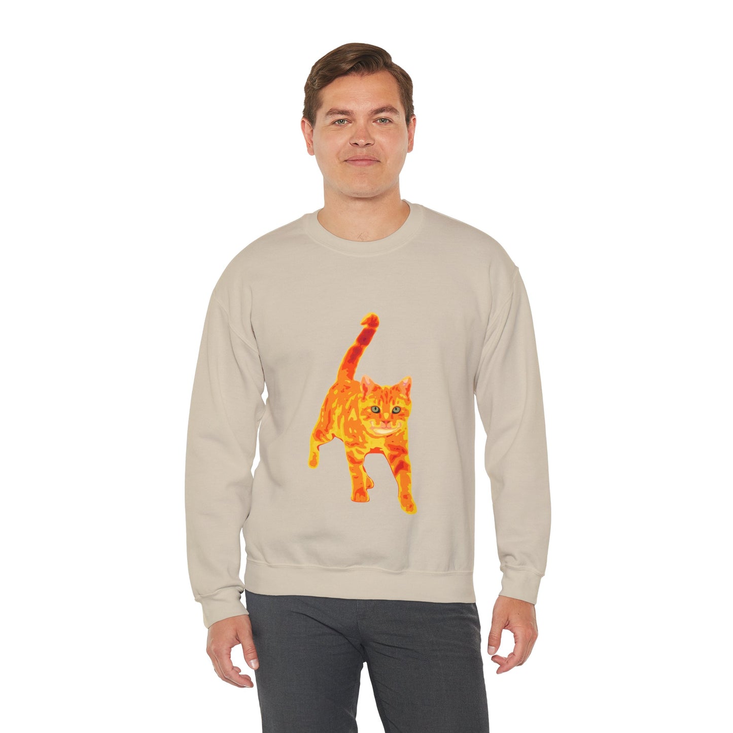 Cat Crewneck Sweatshirt — Orange Tabby Walking Graphic