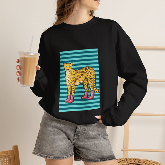 Cheetah in pink boots Unisex Heavy Blend™ Crewneck Sweatshirt