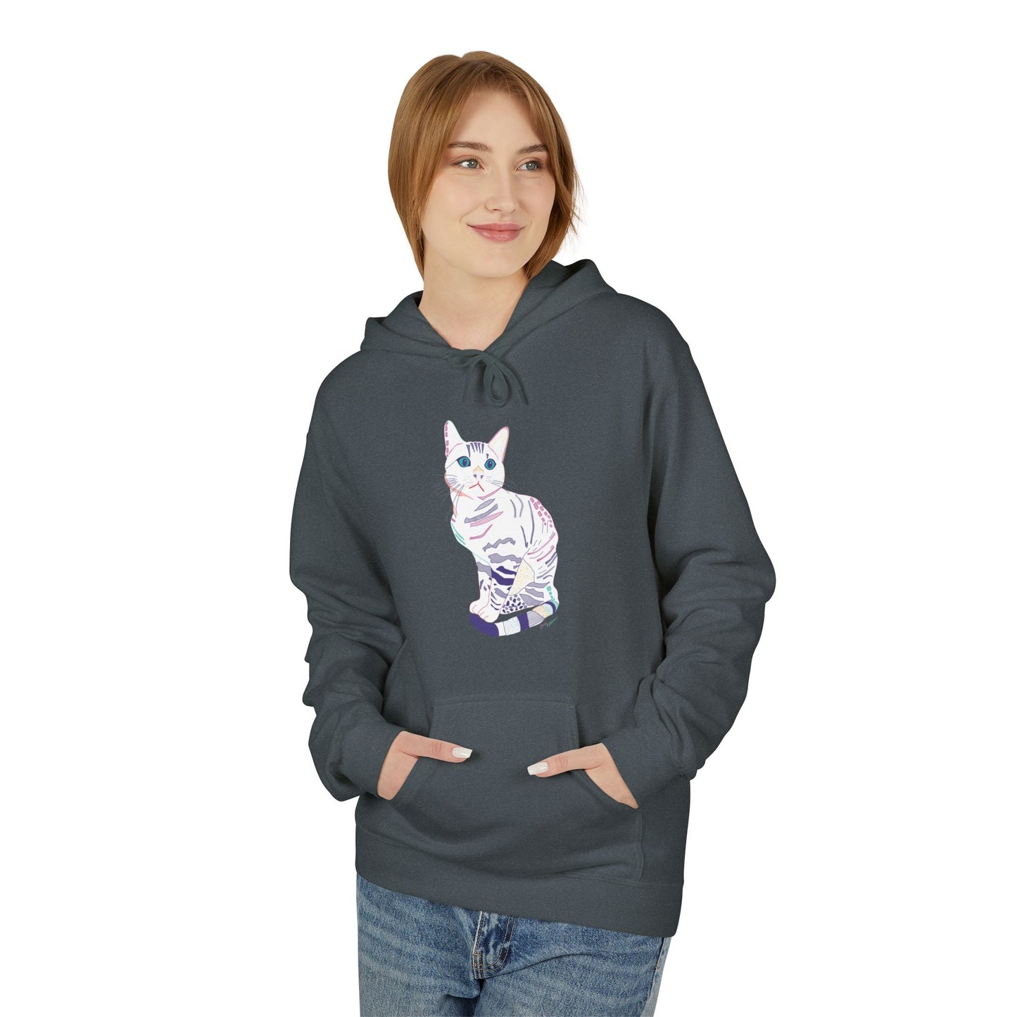 White Cat Hoodie – Pastel Striped Kitten Pullover