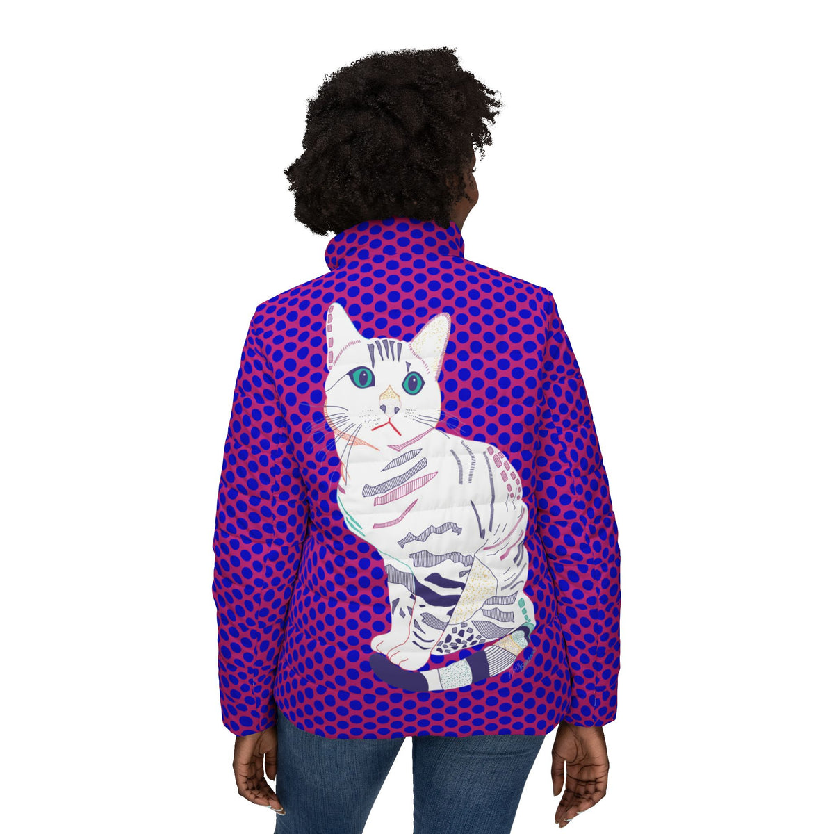 Chic Women’s Puffer Jacket with Cat Design - Modern and Cozy Outerwear for All Seasons