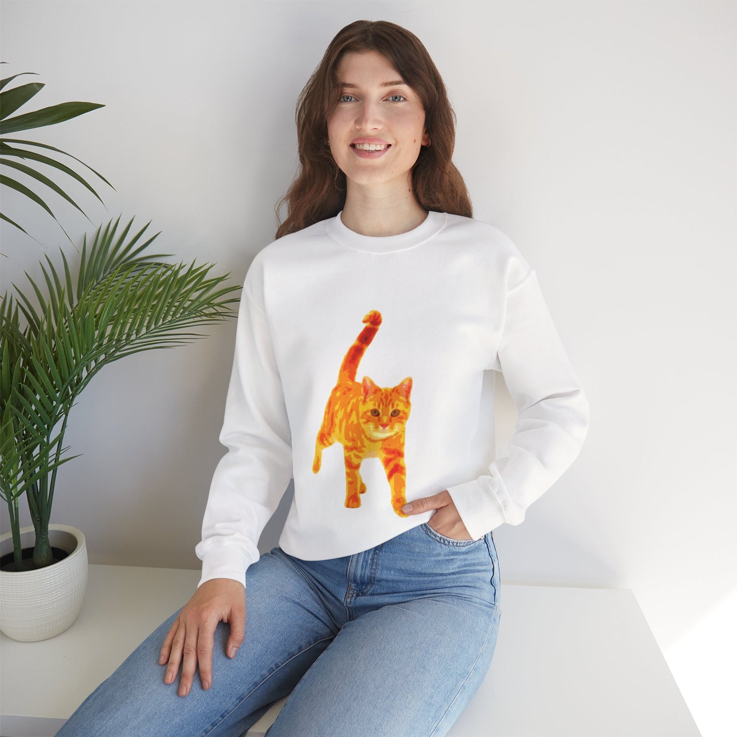 Cat Lover's Cozy Crewneck Sweatshirt - Perfect Gift for Pet Owners, Animal Lovers, Casual Wear, Birthdays, Cat-Themed Apparel