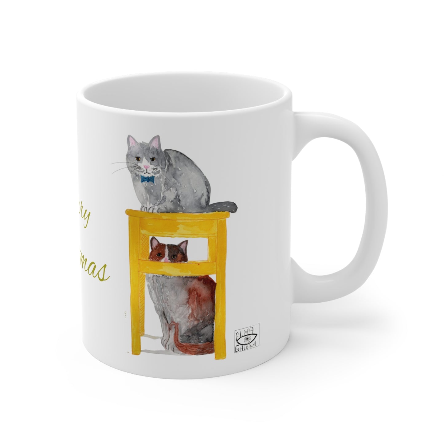 Merry Christmas Cat Mug – Holiday Ceramic Coffee Cup (11oz & 15oz)