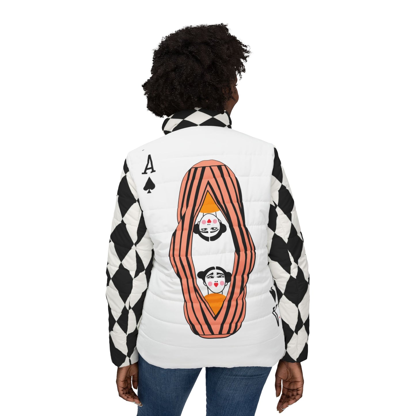 Twins Fridas Puffer Jacket — Playful Card-Style Women’s Puffer