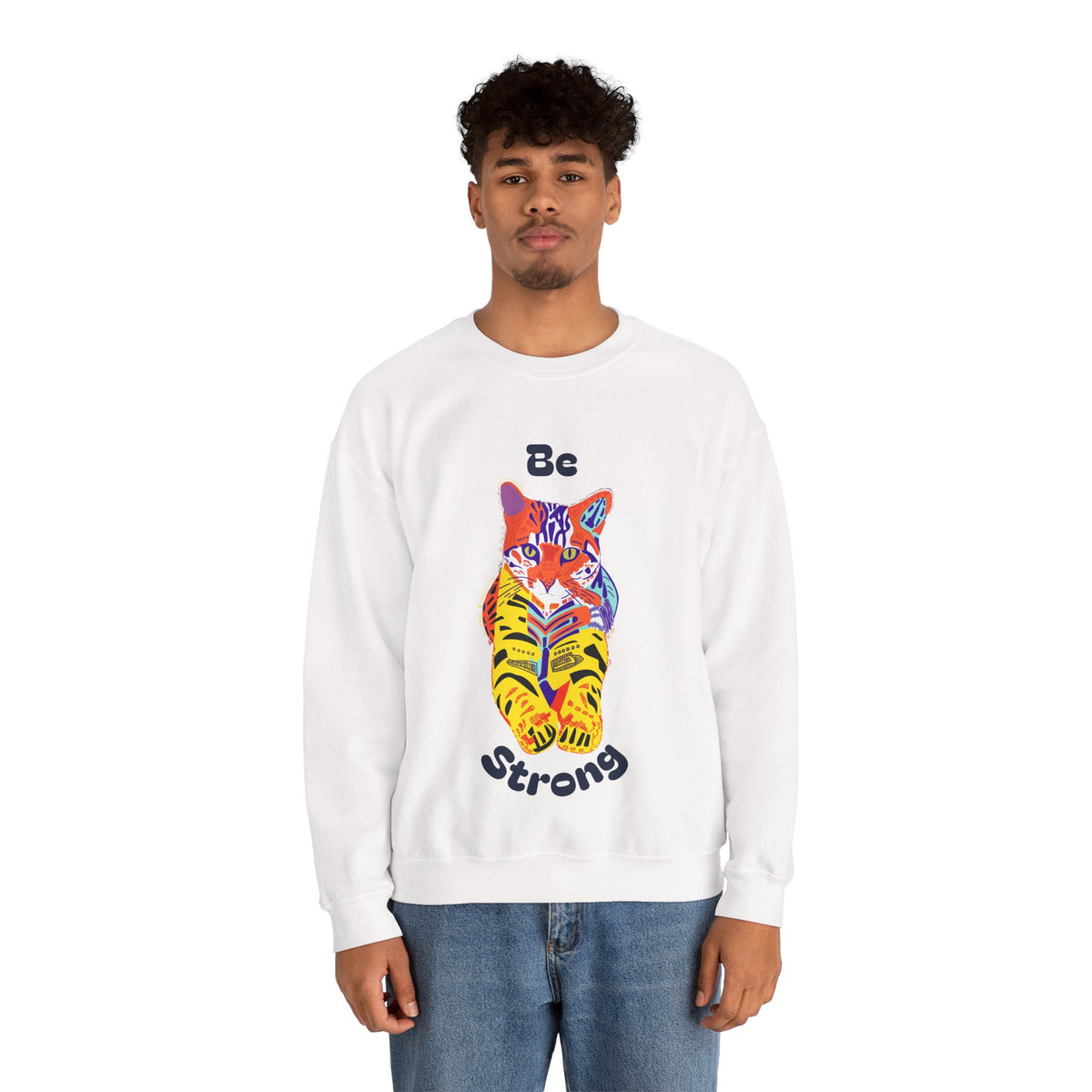 Tiger Cat Be Strong Unisex Heavy Blend™ Crewneck Sweatshirt