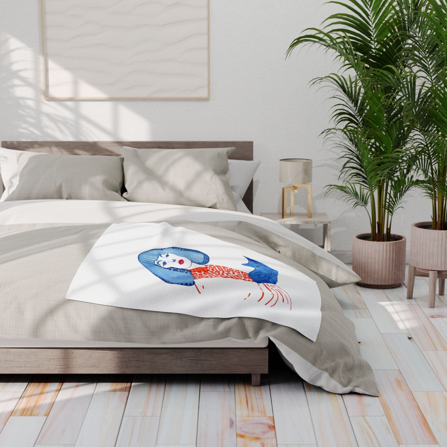 Artistic Cleopatra and cat Arctic Fleece Blanket with Woman and Cat Design