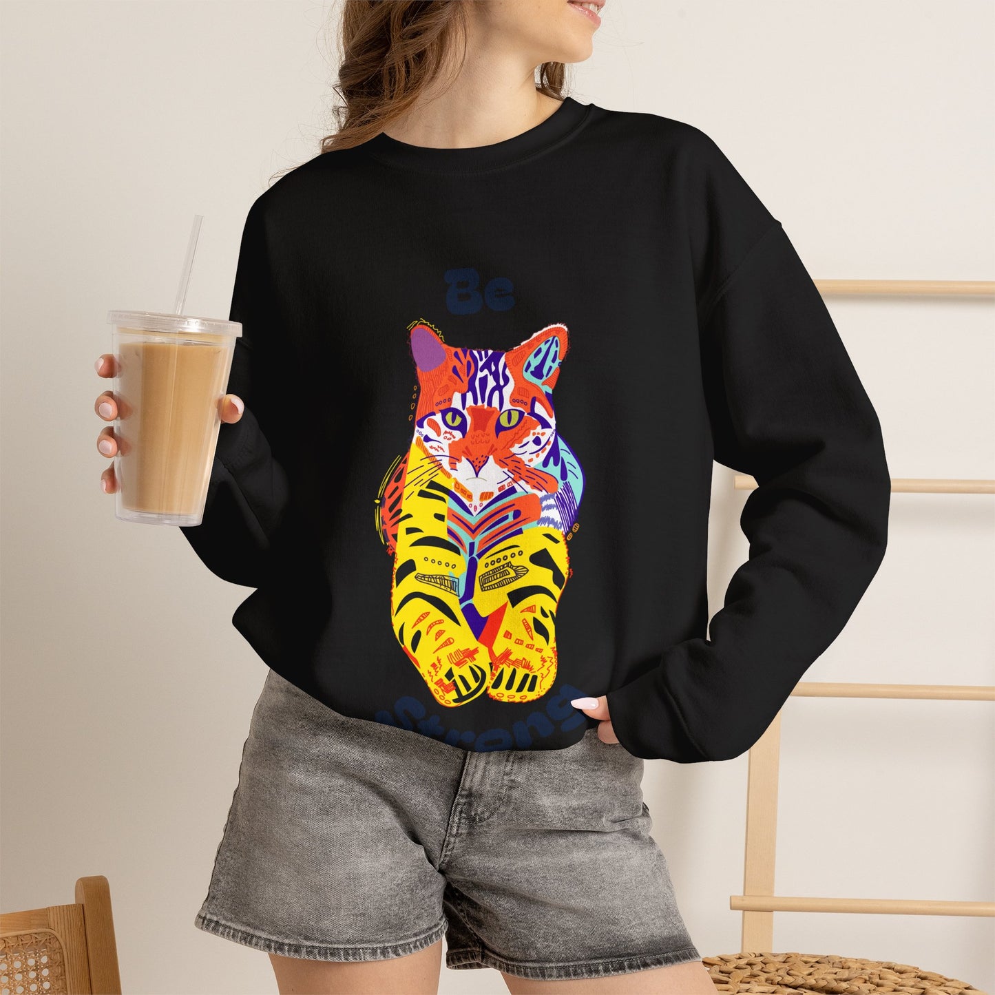 Tiger Cat Be Strong Unisex Heavy Blend™ Crewneck Sweatshirt