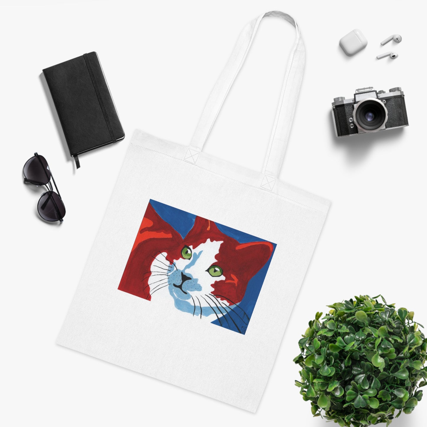 Artistic Cat Cotton Tote Bag - Eco-Friendly Shopper