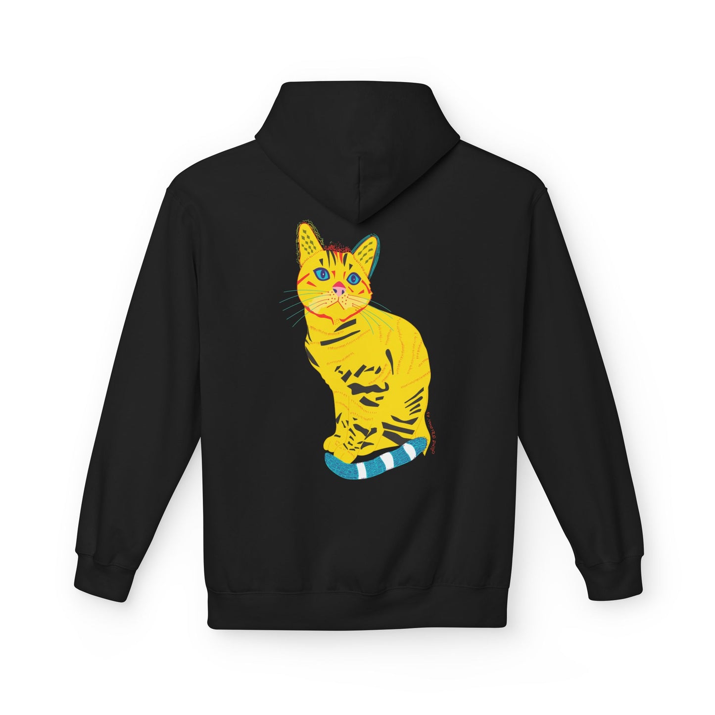 Yellow  Cat Hoodie — Vibrant  Cat Graphic Pullover