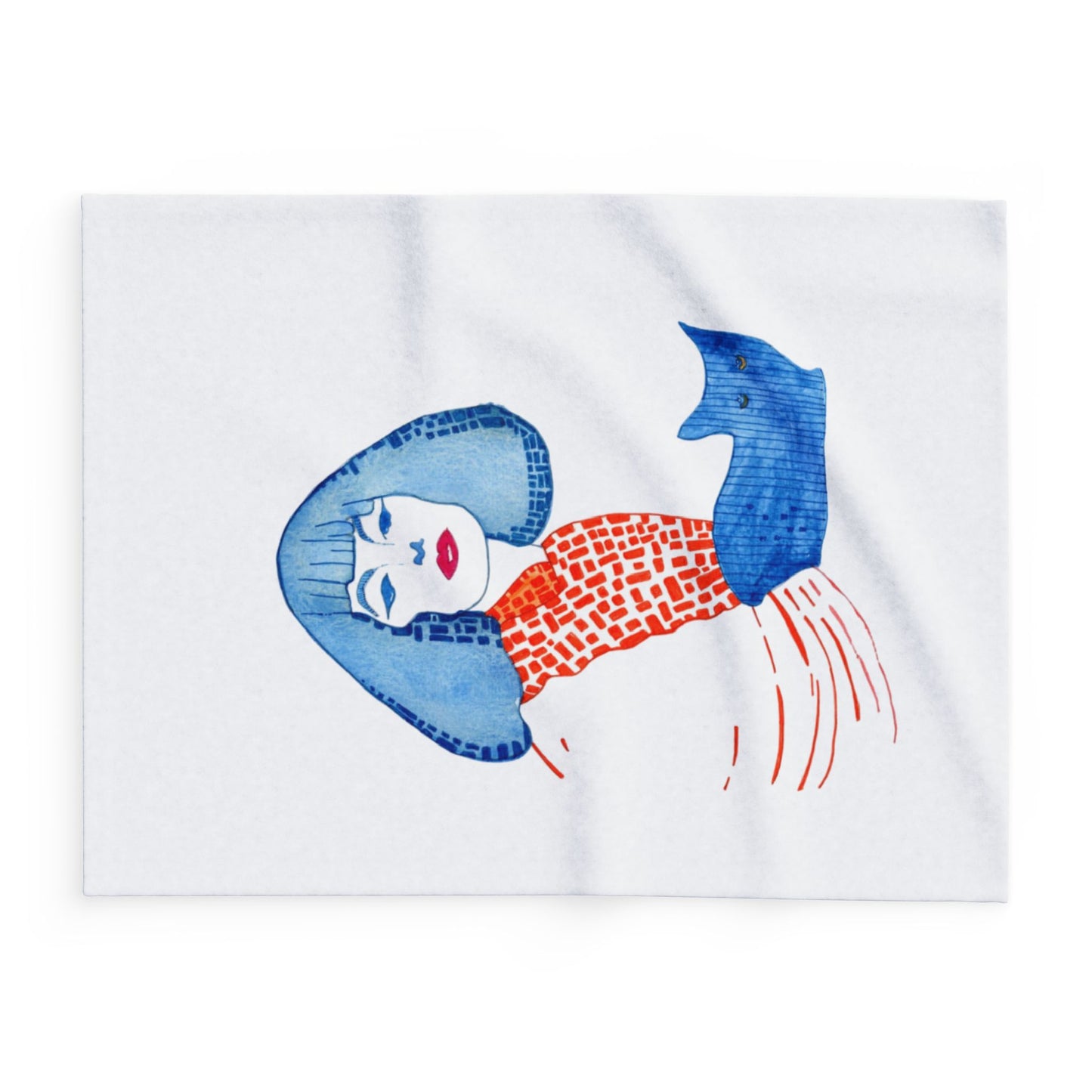 Artistic Cleopatra and cat Arctic Fleece Blanket with Woman and Cat Design