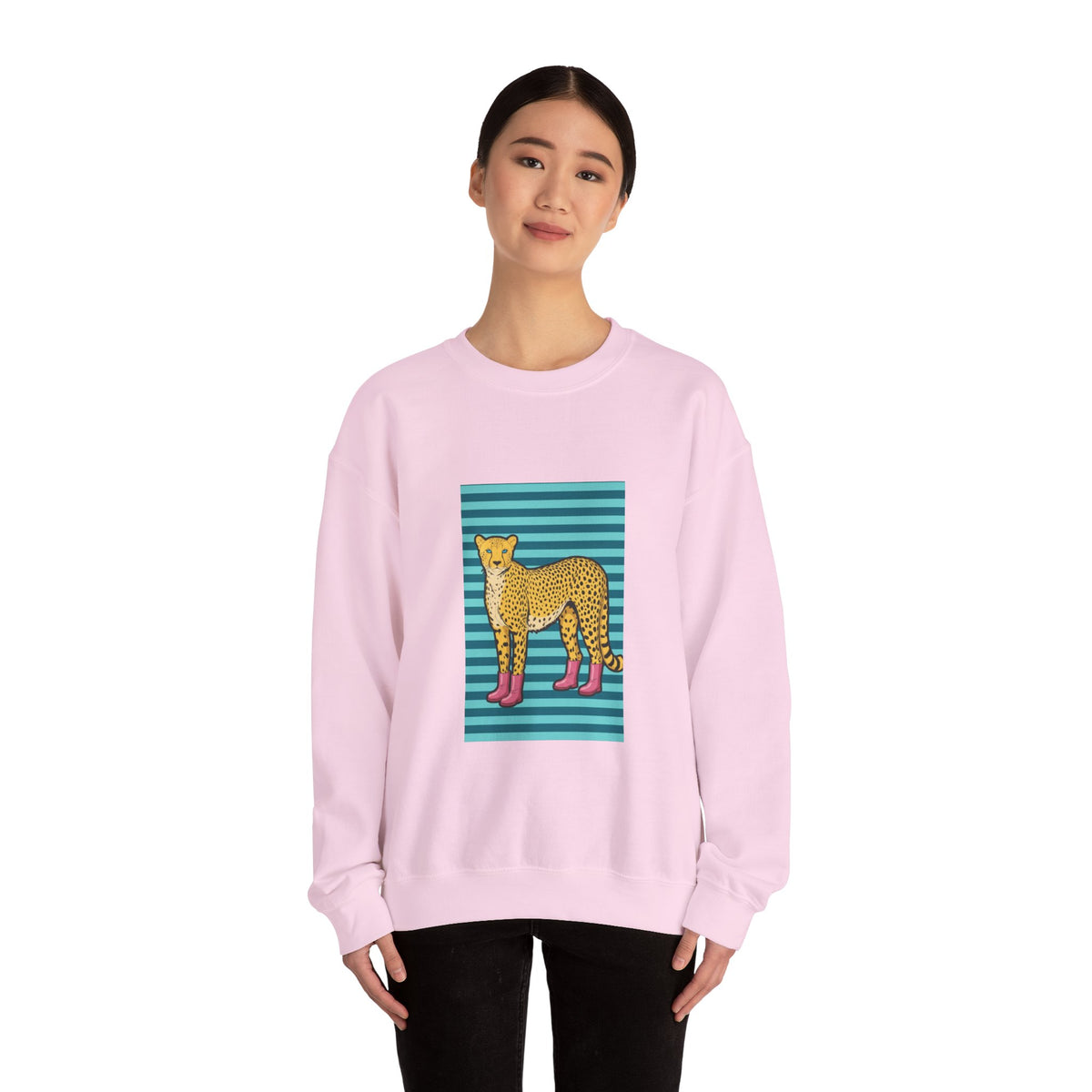 Cheetah in pink boots Unisex Heavy Blend™ Crewneck Sweatshirt