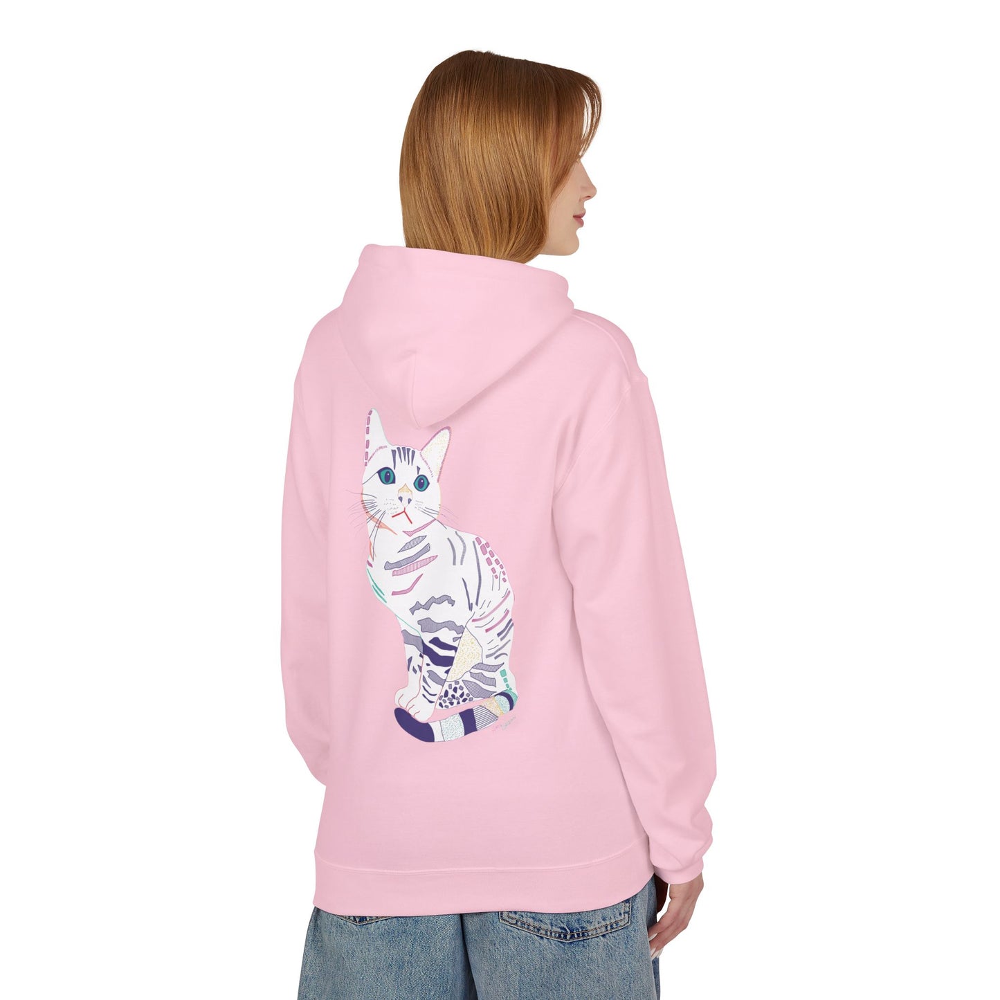 White Cat Hoodie – Pastel Striped Kitten Pullover