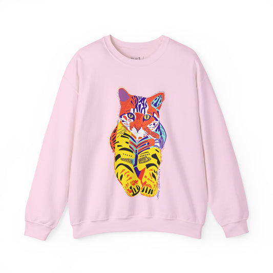 Colorful Tiger Cat Sweatshirt — Vibrant Paws Crewneck