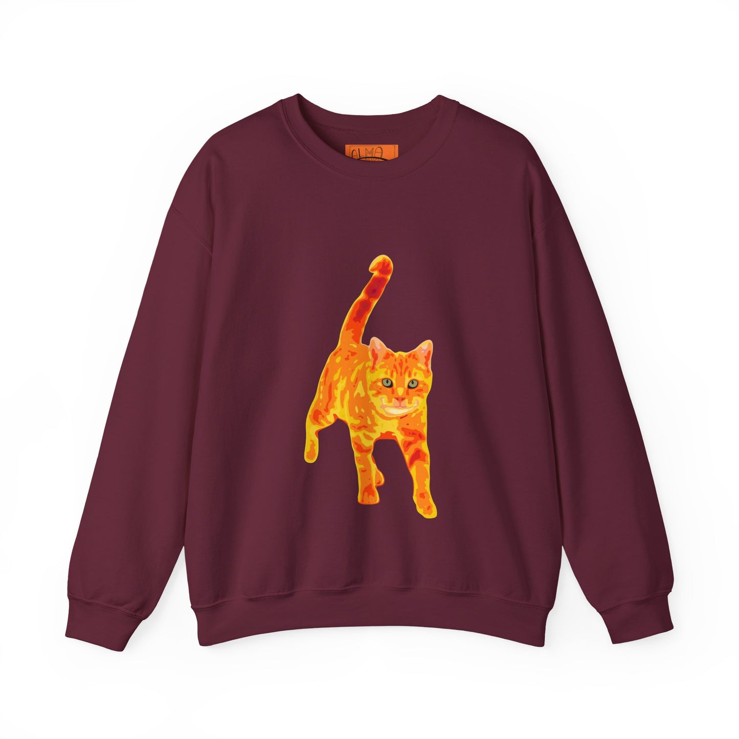Cat Crewneck Sweatshirt — Orange Tabby Walking Graphic