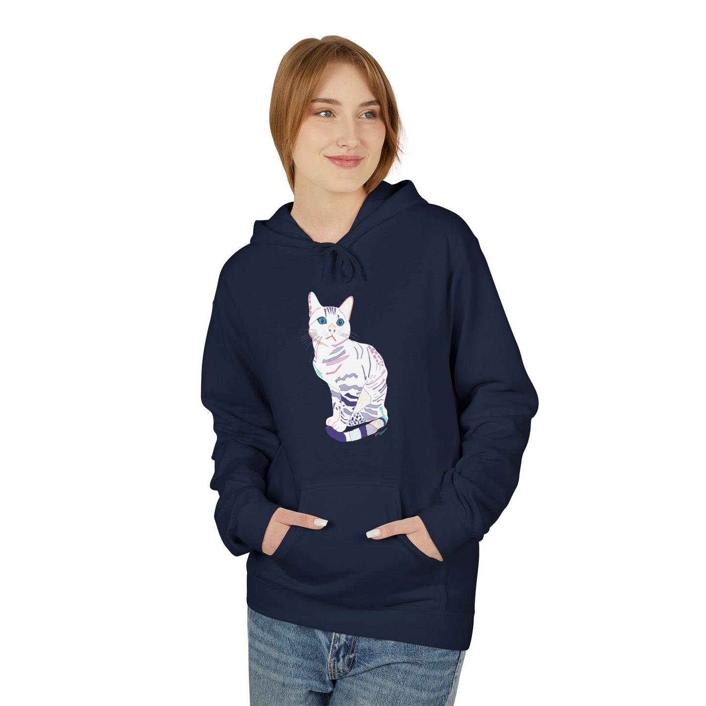 White Cat Hoodie – Pastel Striped Kitten Pullover