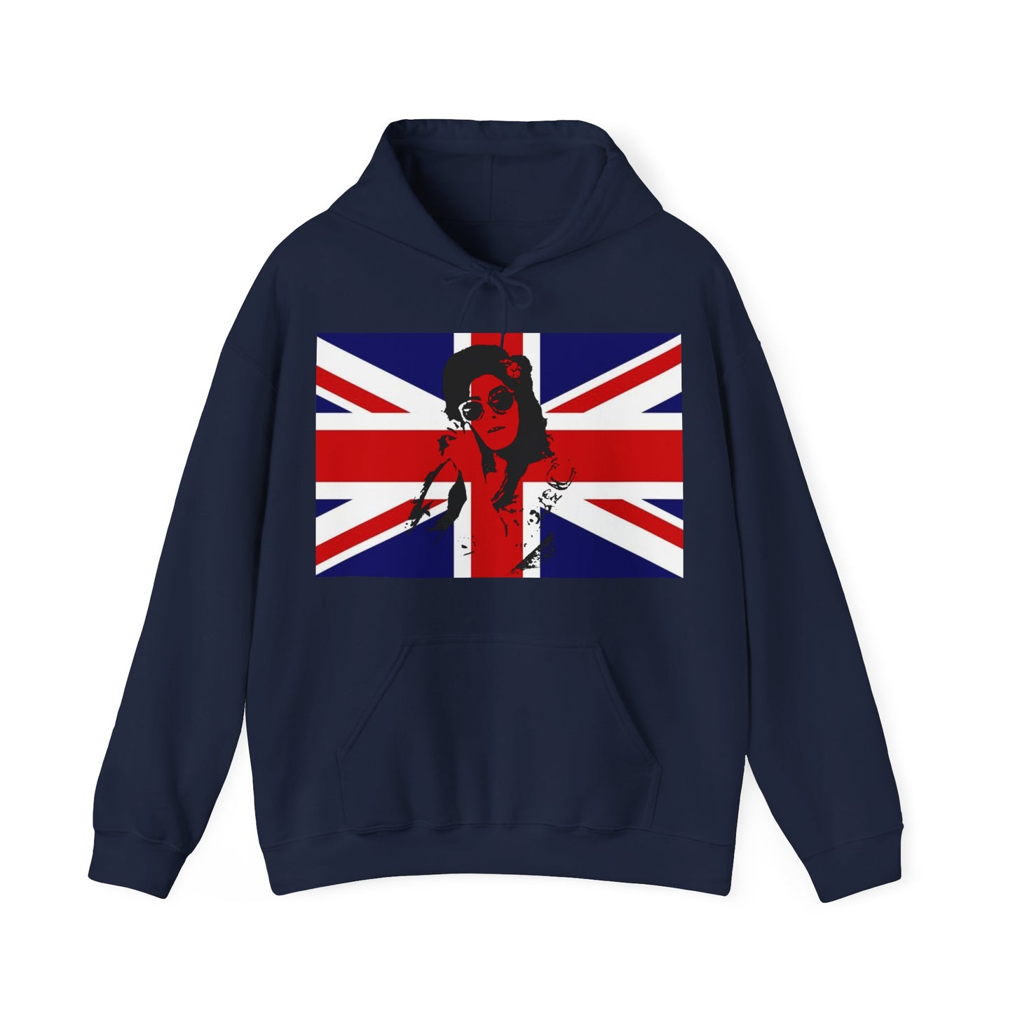 Amy Winehouse Union Jack Retro Hoodie | Vintage British Sweatshirt, Cozy Gift for Music Lovers, Perfect for Festivals and Casual Wear