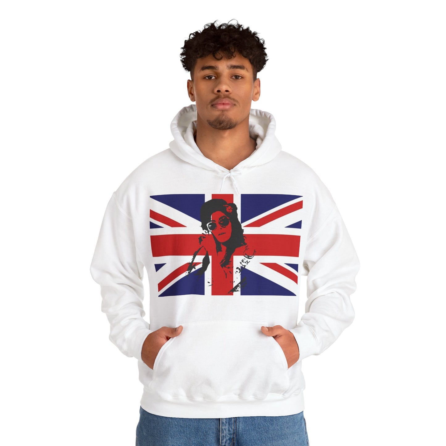Amy Winehouse Union Jack Retro Hoodie | Vintage British Sweatshirt, Cozy Gift for Music Lovers, Perfect for Festivals and Casual Wear