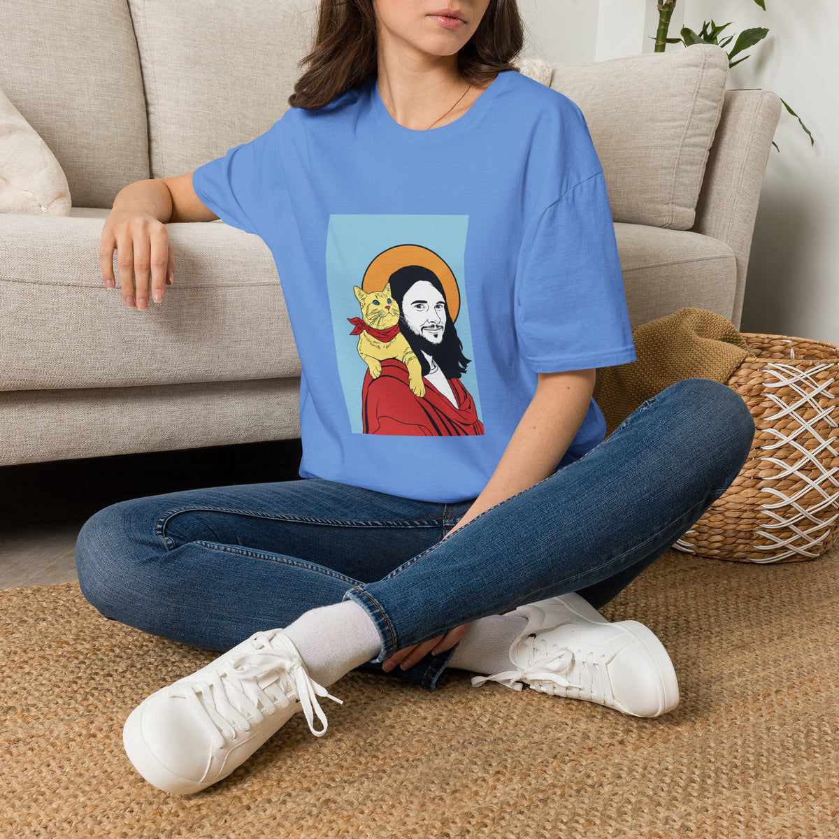 Jesus and his Cat Unisex Softstyle T-Shirt