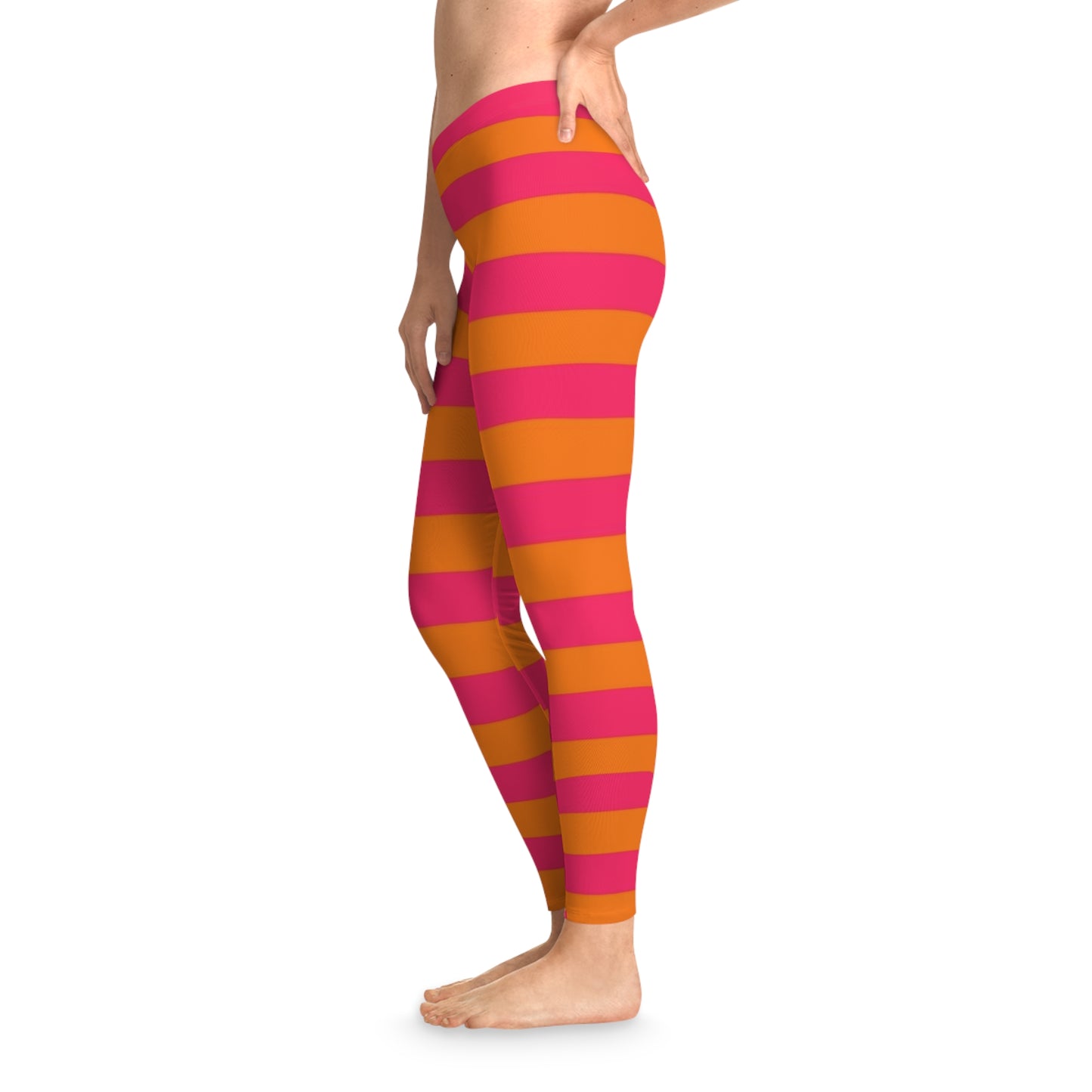 Striped Pink & Orange Leggings — Bright Striped Athletic Leggings