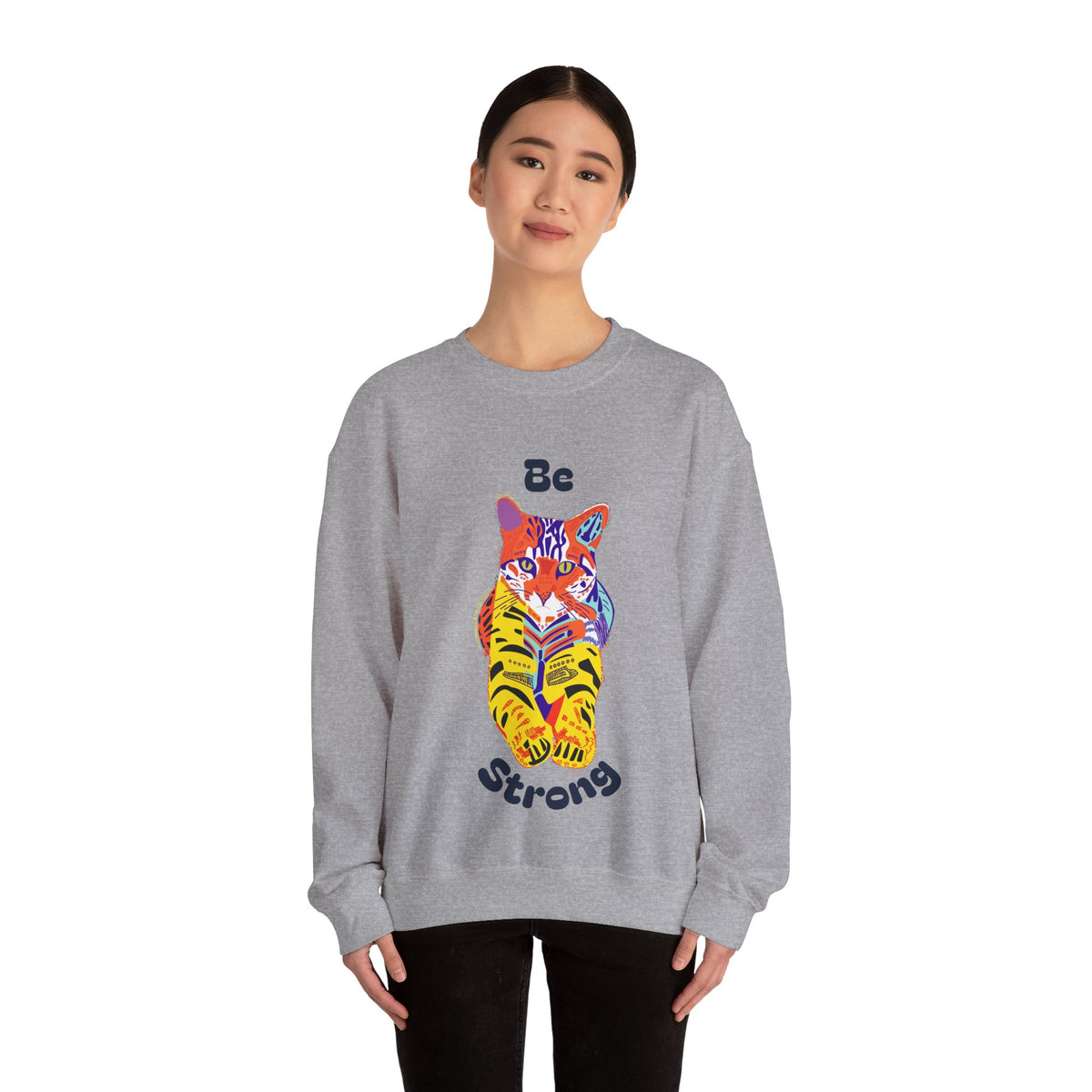 Tiger Cat Be Strong Unisex Heavy Blend™ Crewneck Sweatshirt
